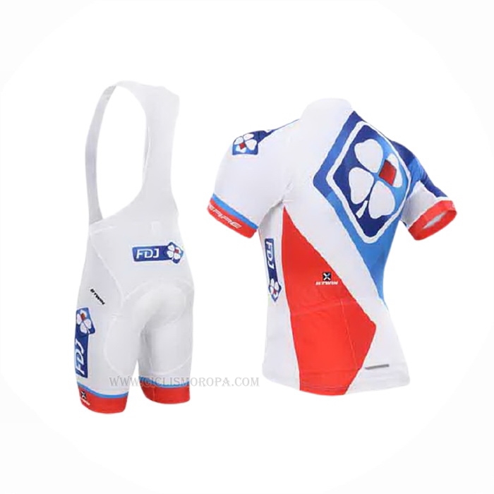 2015 Ropa Ciclismo FDJ Blanco Azul Mangas Corta y Culotte Corto